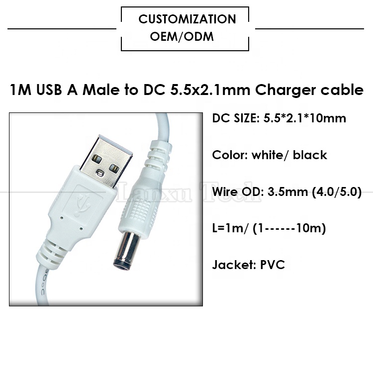 USB A Male to 2.1x5.5mm DC Barrel Jack Connector Power Charging Cable for Router Speaker