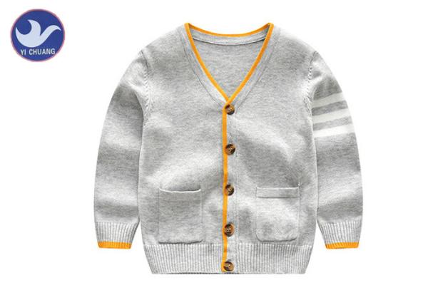 Stripes Knitted Baby Boy Gray Cardigan Sweater , Boys Button Cardigan With