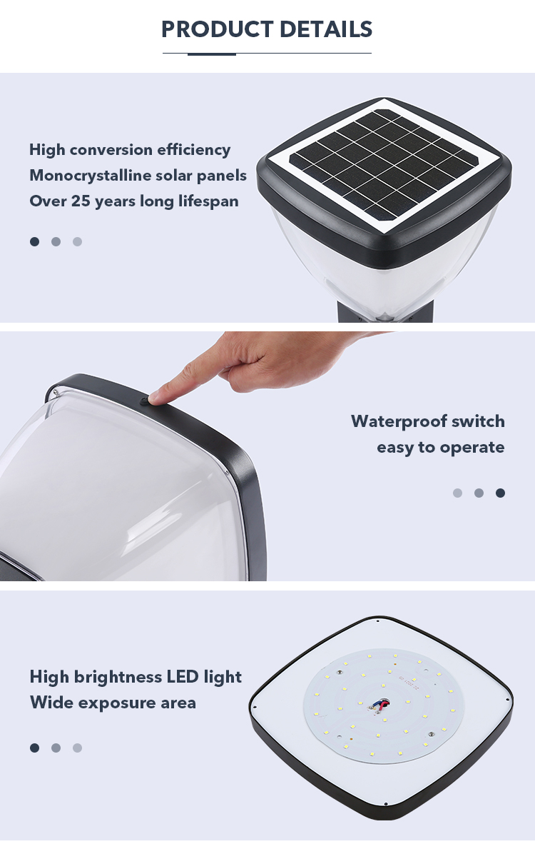 3000K 6500K Light Control Solar Pillar Lighting Solar lantern lamp for Landscape Decorative