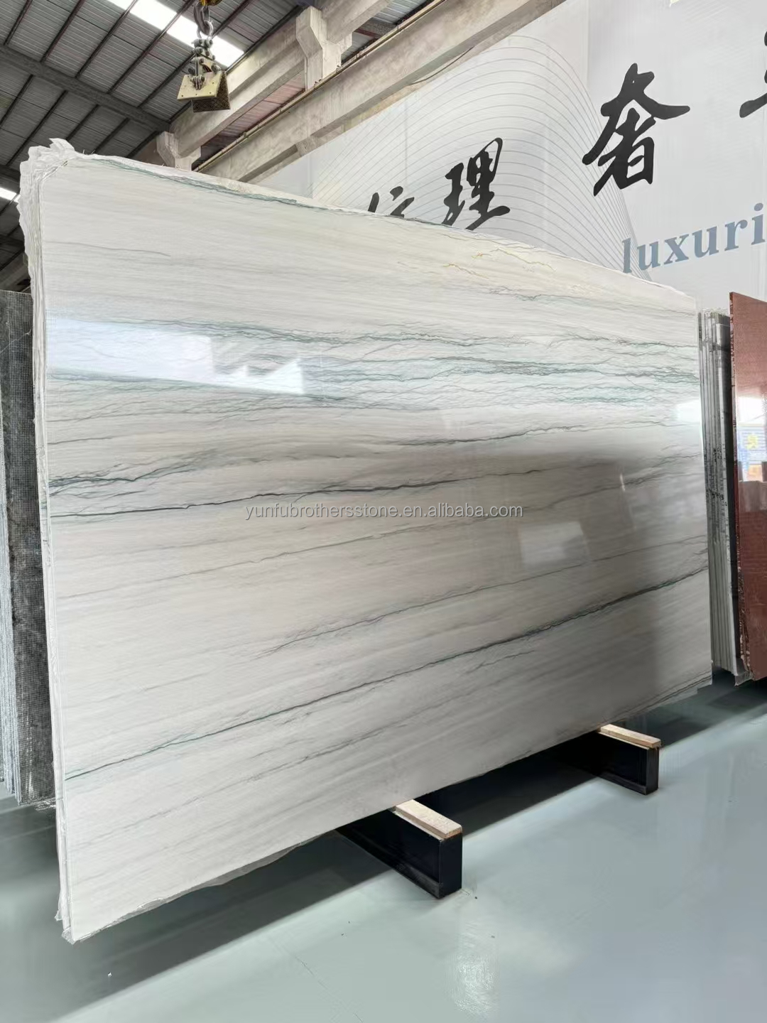 Modern Kitchen Floor and Stair White with Green/Grey Veins Calacatta Marble Book Match Table Countertop