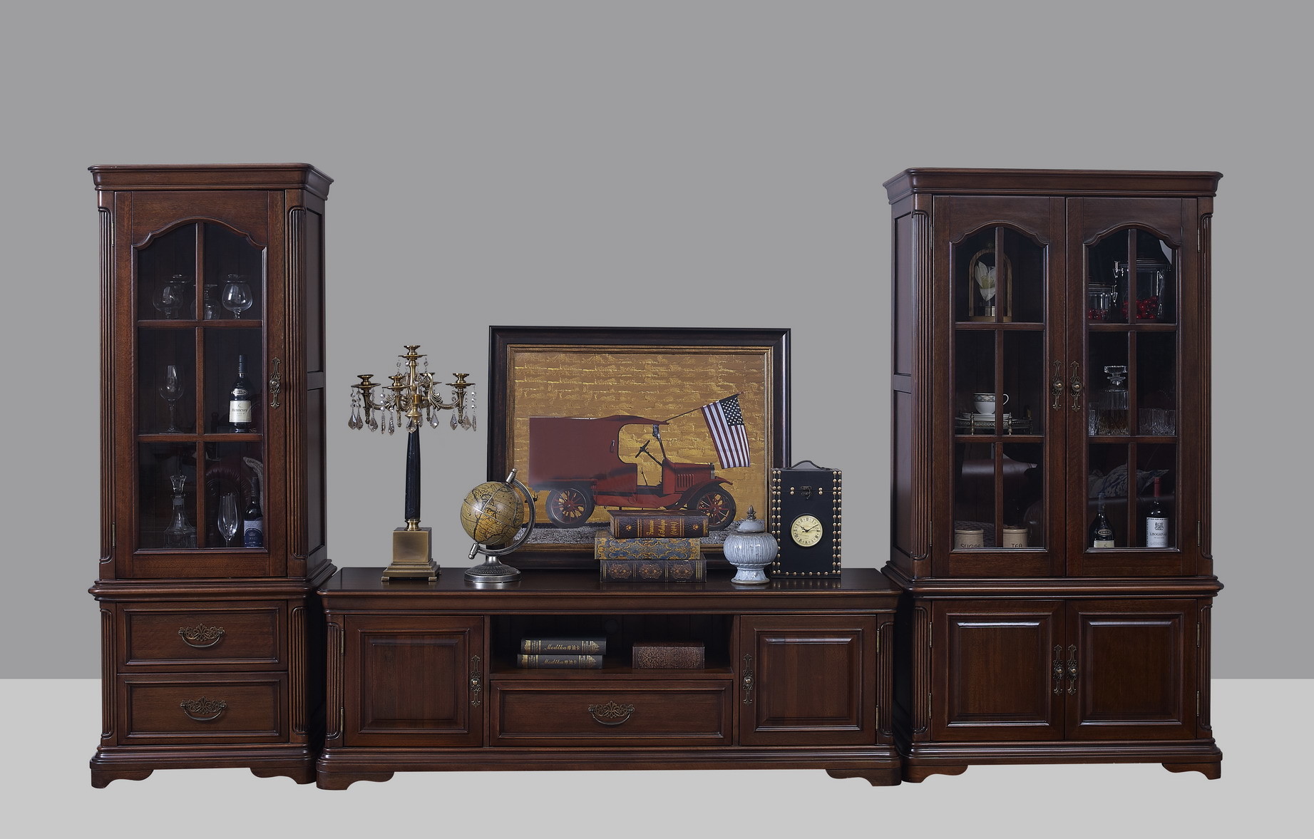 Home Office Study room furniture Wooden Reading Writing desk Computer table with Storage cabinet and Bookshelf cabinet