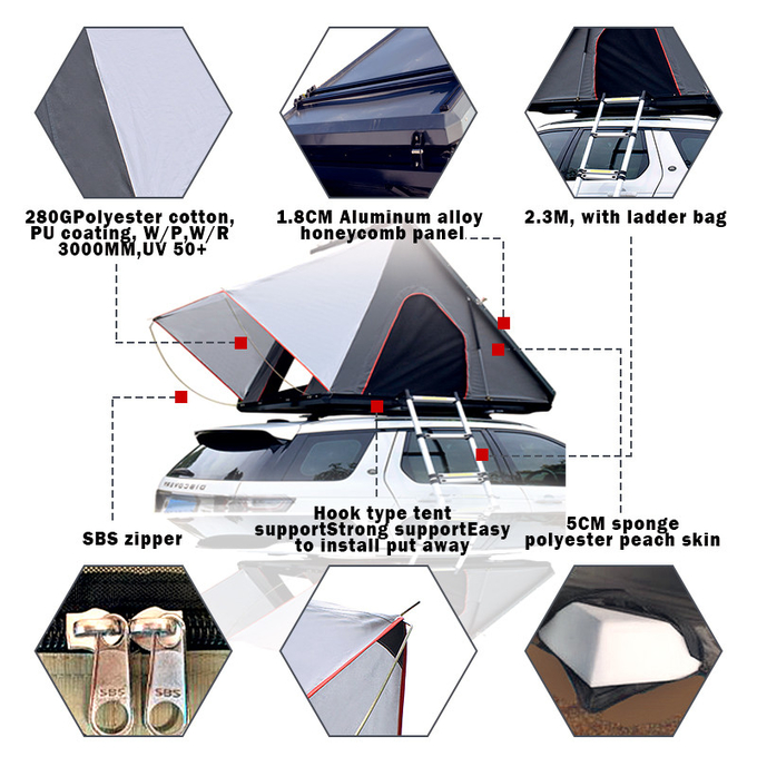 Aluminum Rainproof Hard Shell Car Roof Top Tent For Outdoor Camping