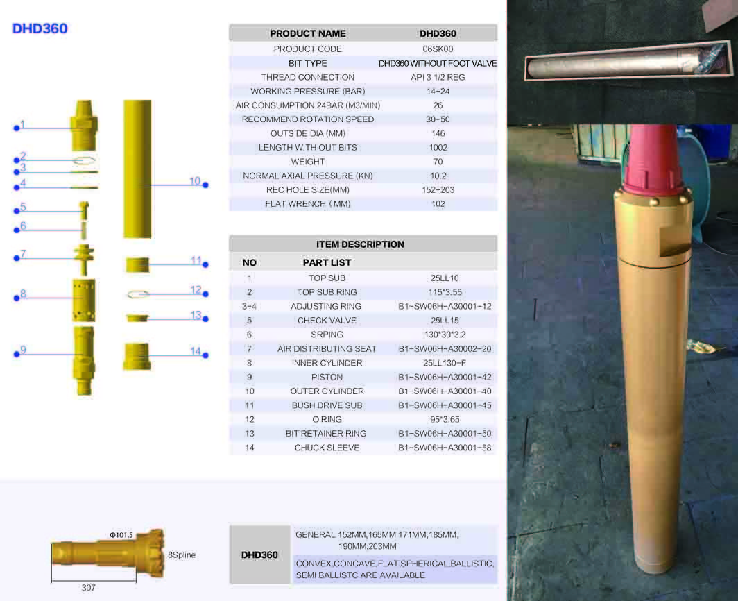 High Pressure DHD 360 Drill Bit And 6 Inch Hammer For Mining / Well Drilling