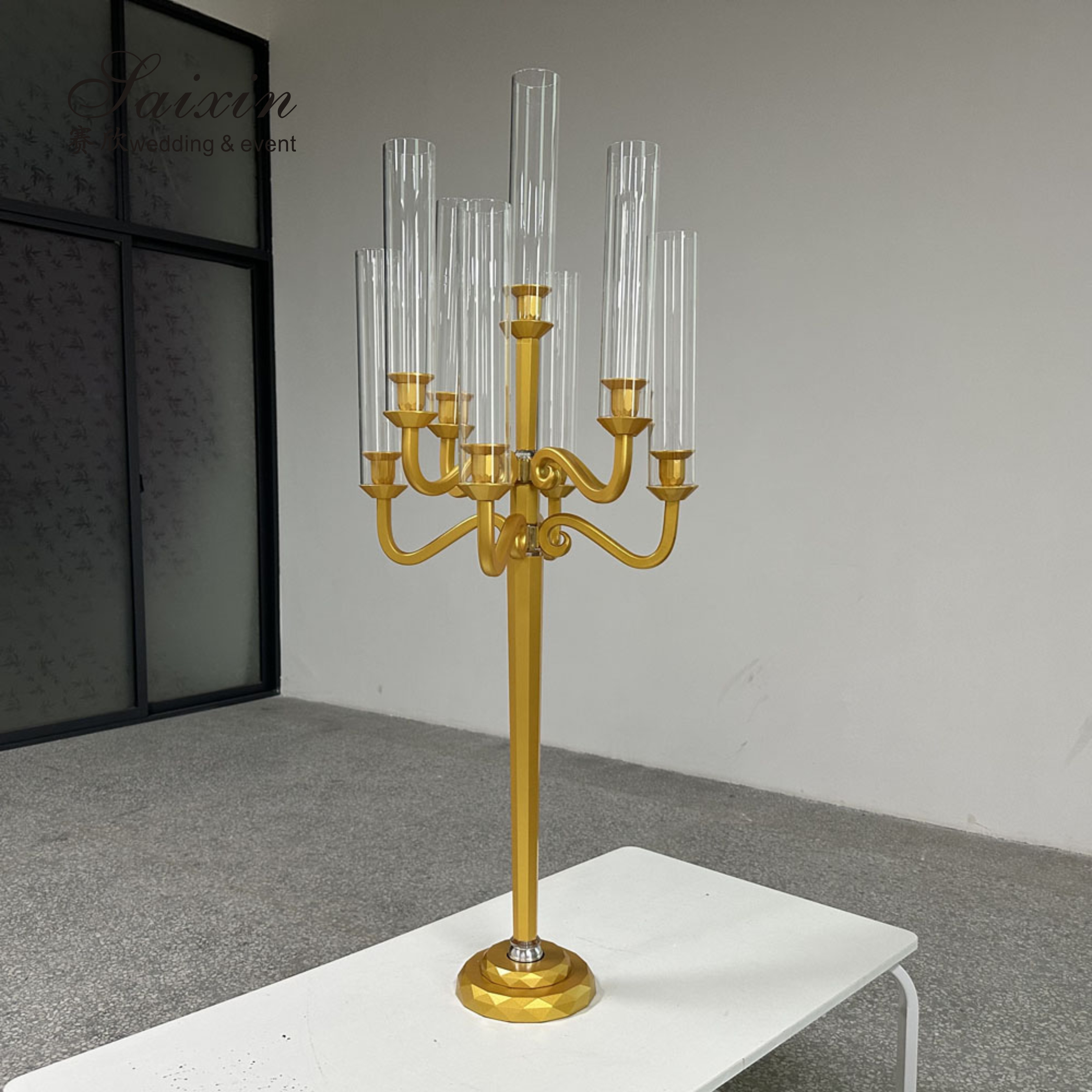 3 Arm 9 Arm Crystal Candelabra Wedding Black Glass Wedding Table 110CM