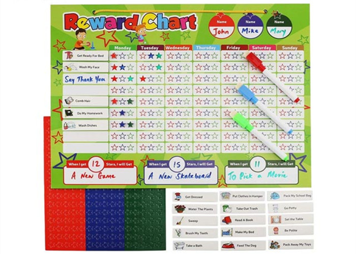 16"x12" Magnetic Whiteboard Chore Reward Chart w/Dry Erase for 3 Kids