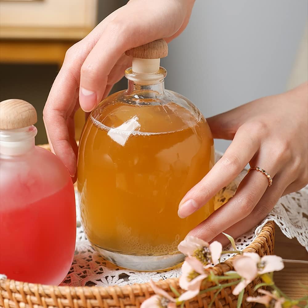 Wine Beverage Oil Vinegar Kombucha Soda Water Whiskey Vodka 500ml Glass Bottle with Cork Stopper Cap