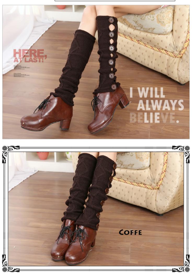 leg warmers loose socks wool blend button down pierced decoration boot socks fashion