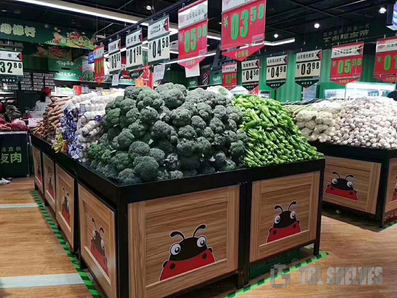 Metal Wooden Fruit And Vegetable Display Stand TGL OEM ISO9001 Certification