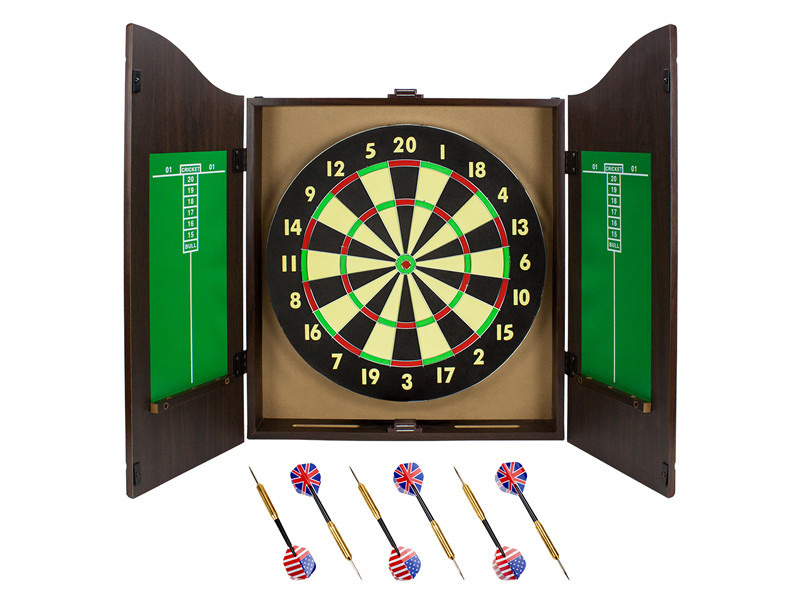Professional 18 Inches Bristle Dartboard , MDF Wooden Dartboard Cabinet Set