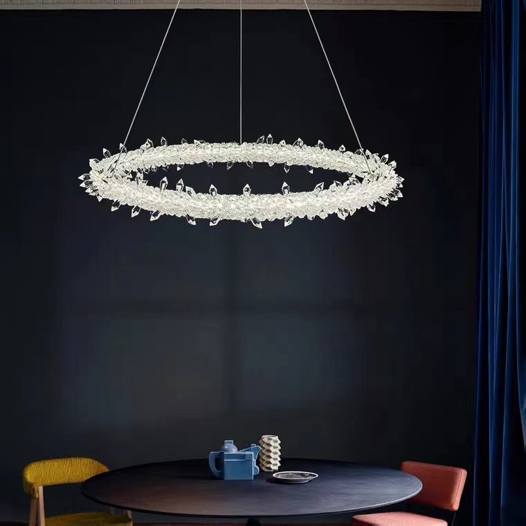 Modern Style Hanging Lighting Luxury Circle Rings Pendant Light Ceiling LED Crystal Chandelier