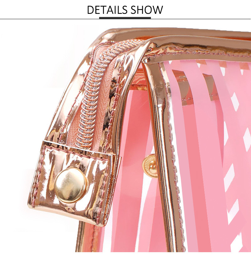 Pink Stripe Pattern Storage Bride PVC Cosmetic Bag