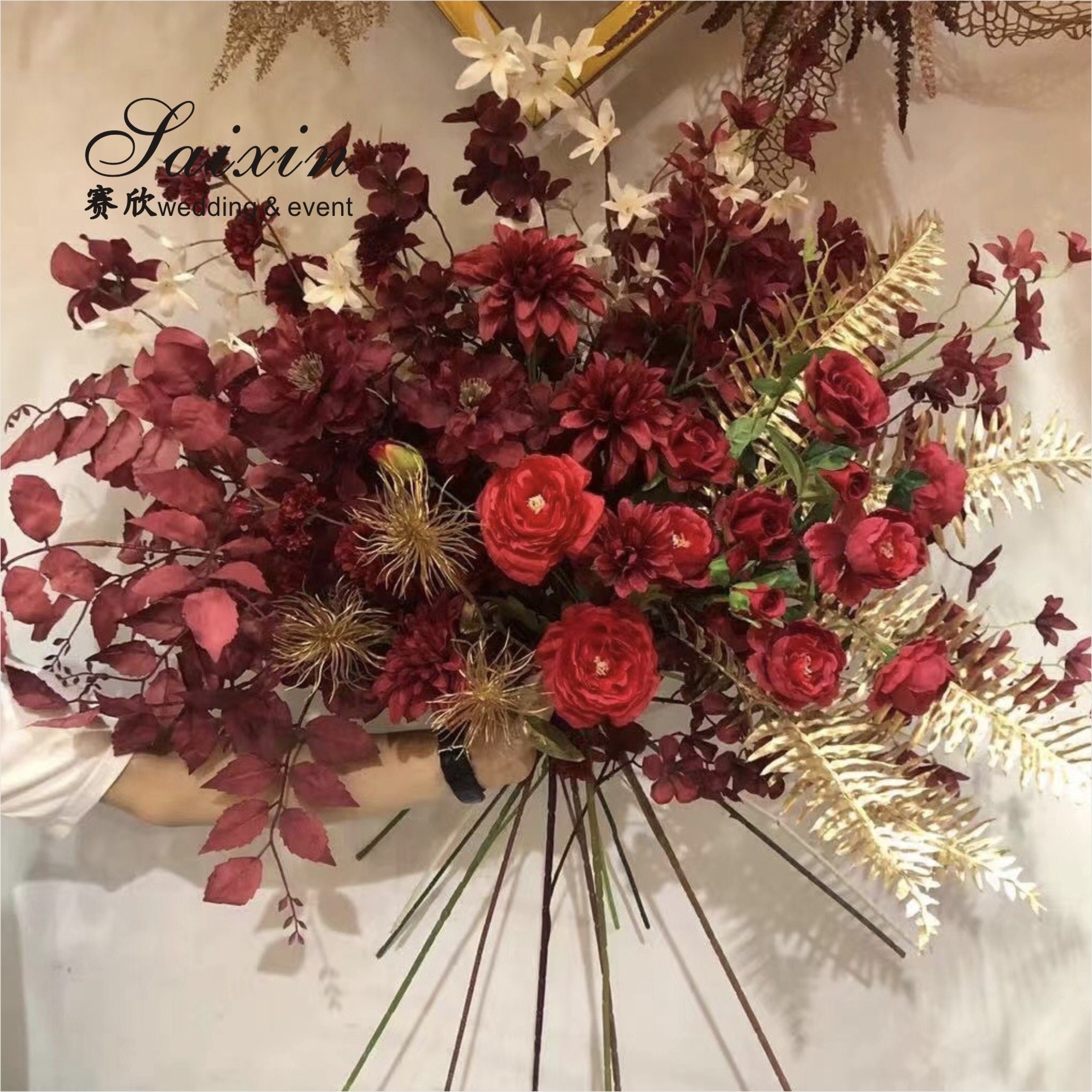 SX-F010 Wholesale high quality red Artificial flowers bouquet for wedding arrangement