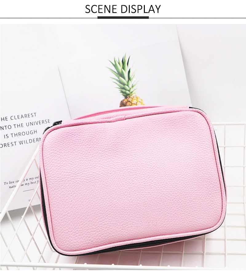 New Design Pure Color Waterproof PU Leather Makeup Wash Bag Fashion