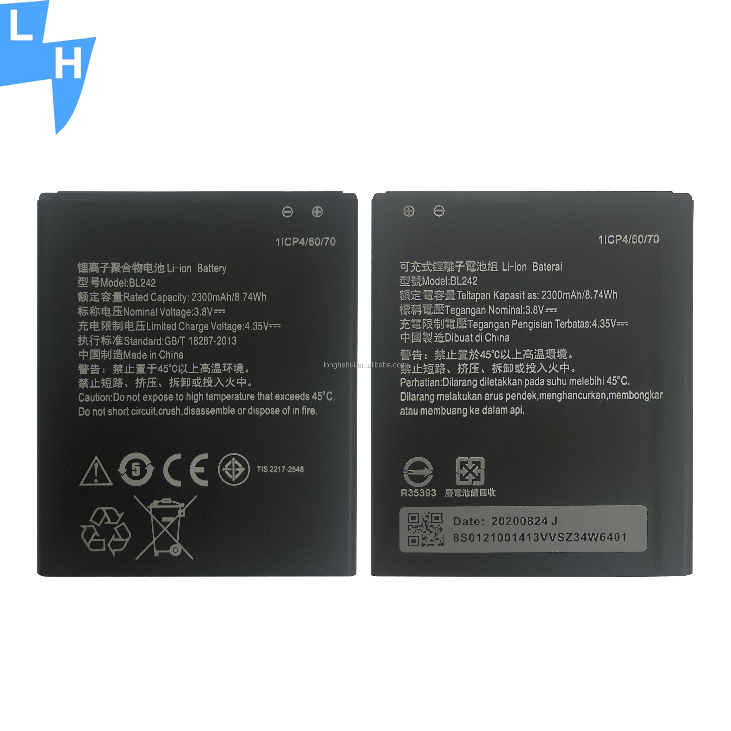 2300mAh BL242 VIBE C A2020 A6010 K3 K30 Lithim battery for Lenovo A6000 mobile phone
