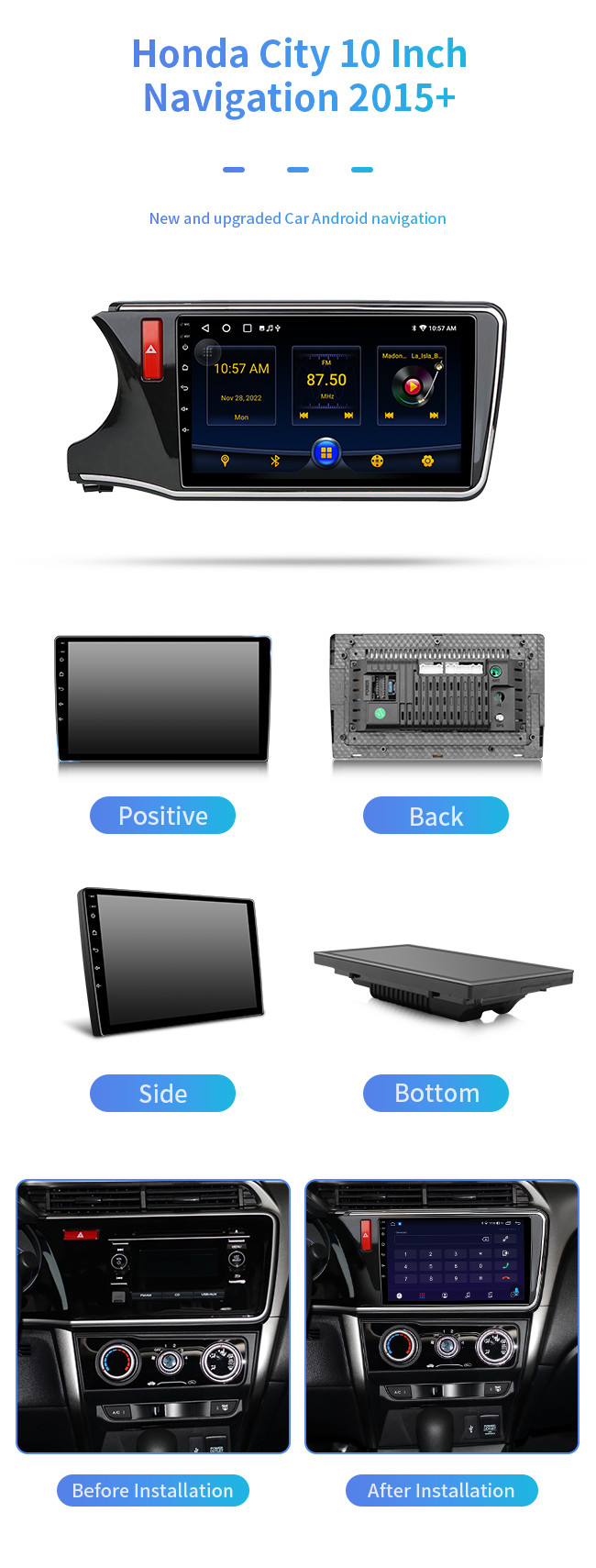 4-Core For Honda City 2015+ Real-Time Traffic Condition Bluetooth Car Navigation
