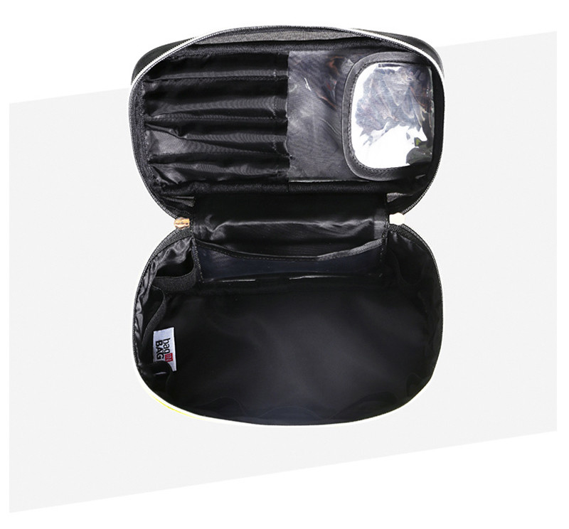 Eco-Friendly Make Up Brush Bag Double Zippers Black Yellow Cosmetic Pouch Bag