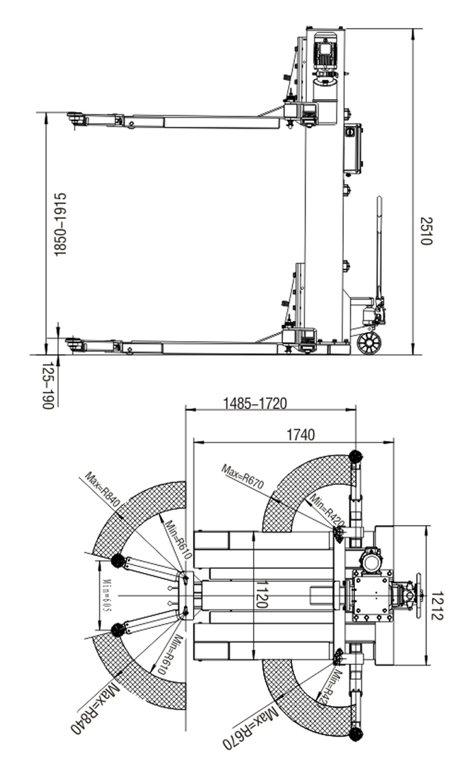 AA4C 1 Post Car Lift Hydraulic One Post Vehicle Lift Single Post Car Hoist 2.5T 1.8M Car Parking Lift