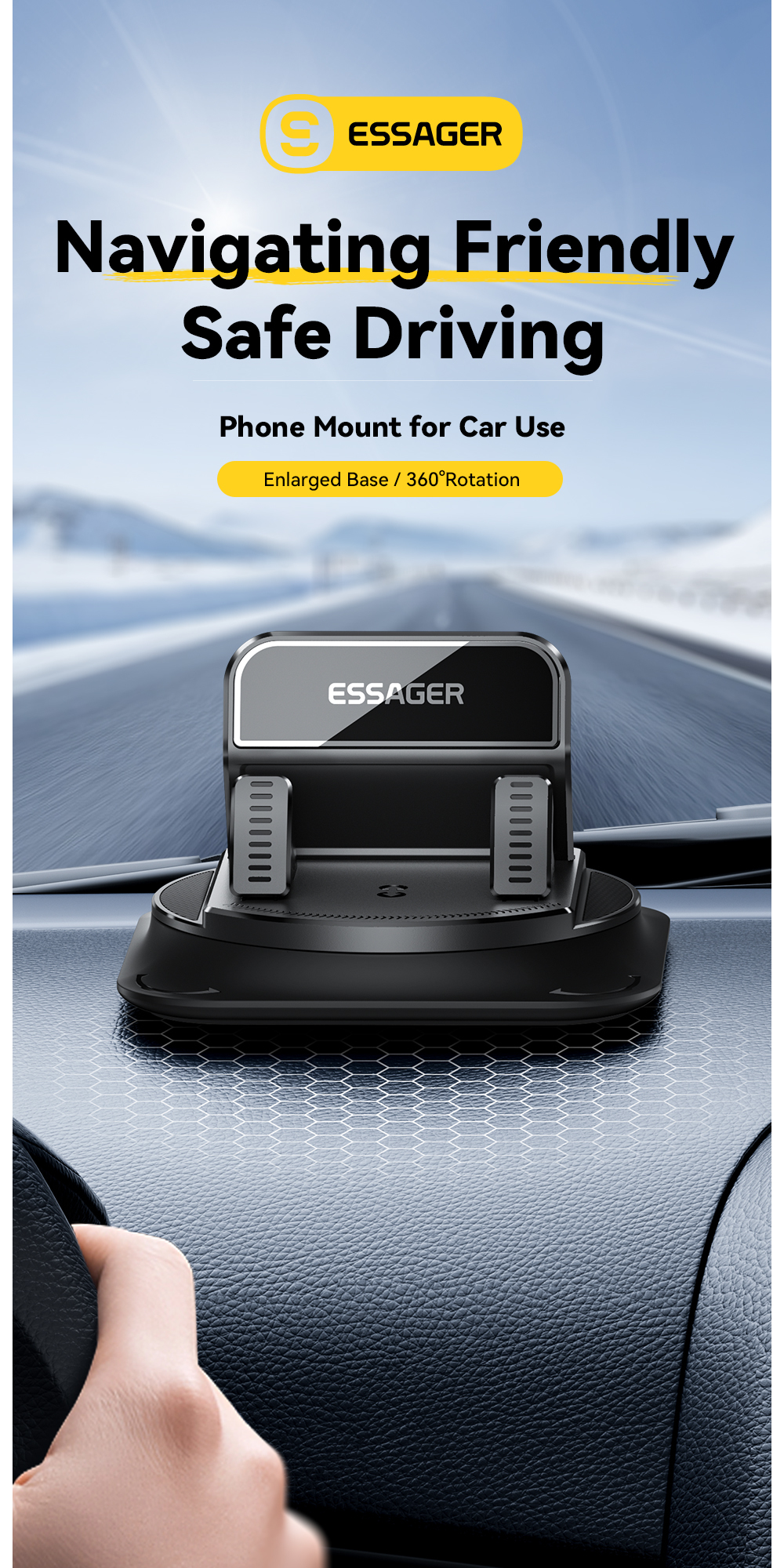ESSAGER ES-ZJ39 Universal 360 Rotation Car Holder Mobile Phone Stand For Center Console