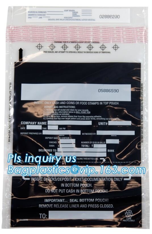 Security plastic bag with adhesive tape for cash, plastic money bag, Security Money Cash Bag For Airport/Bank and police