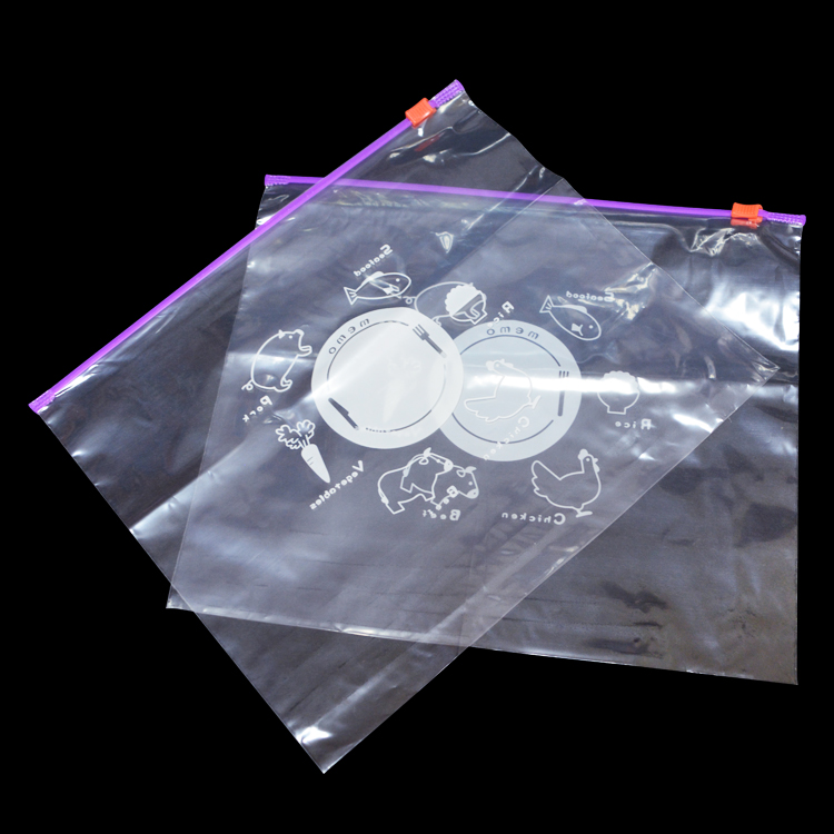 LDPE PE plastic slider zipper bag with white printing for food storage