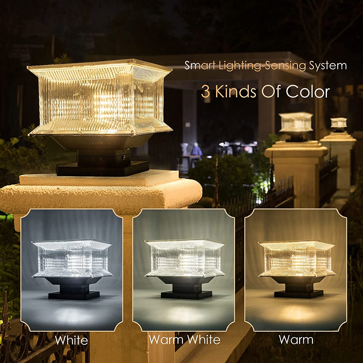 Waterproof IP65 Solar Pillar Lights Outdoor 6000K Post Cap Lamp