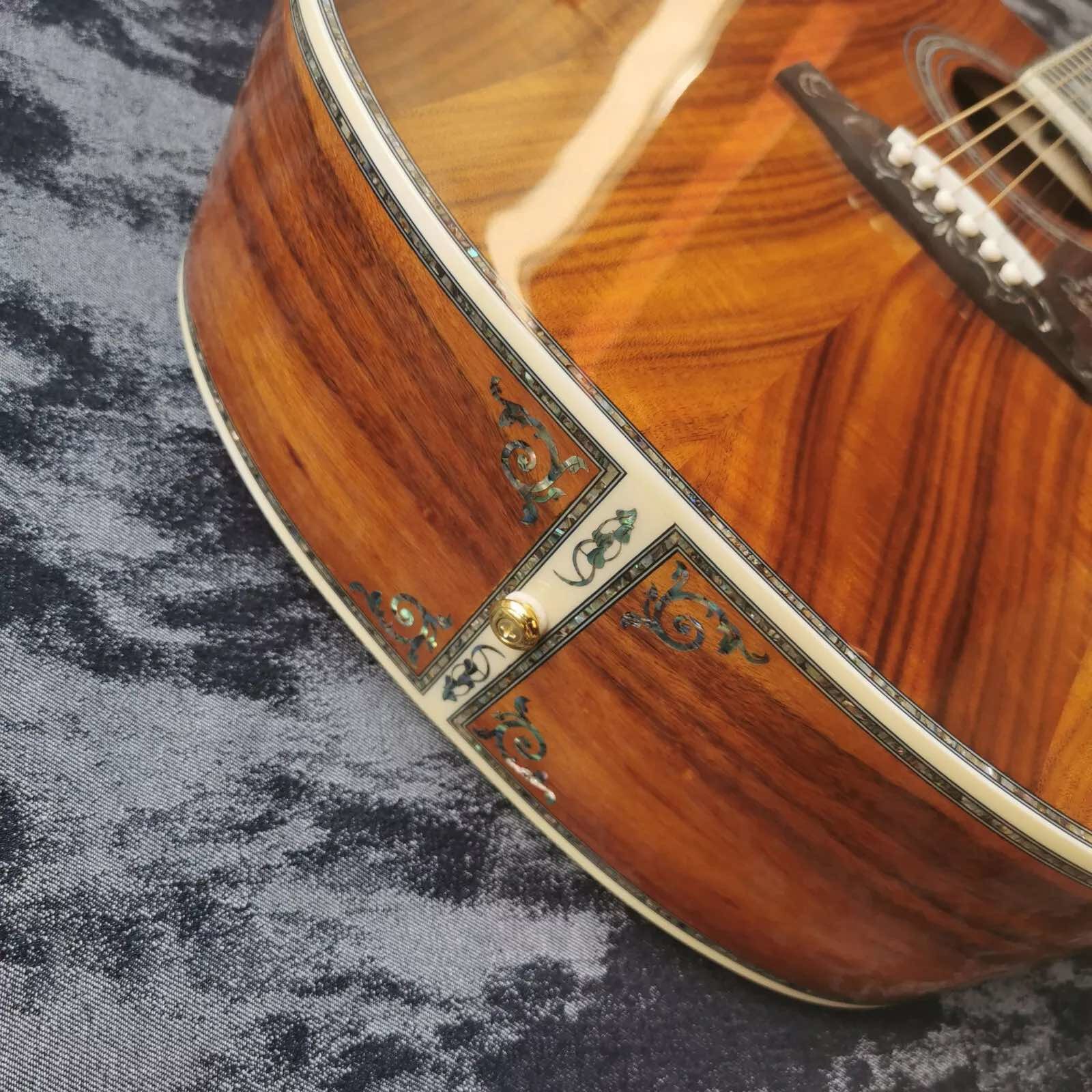 Custom 41-inch all-KOA wood ebony fingerboard, dreadnought, D45 Martin style, abalone inlaid acoustic guitar