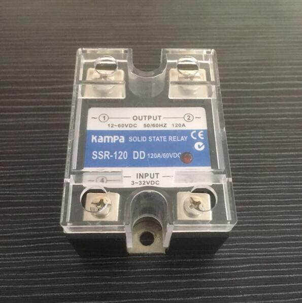 Miniature SSR 100Amp Single Phase SSR Industrial Relay DC Input 3-32VDC control Output 12-60VDC Black SSR Relay(SSR-120DD)