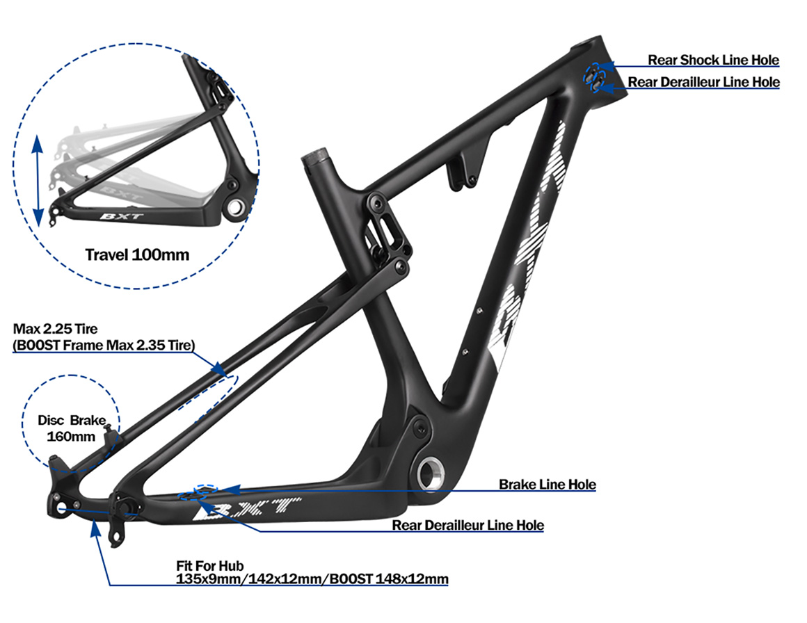 29 XC Full Suspension Carbon Mountain Bike Frame Hardtail Disc Brake Soft Tail Frames Boost