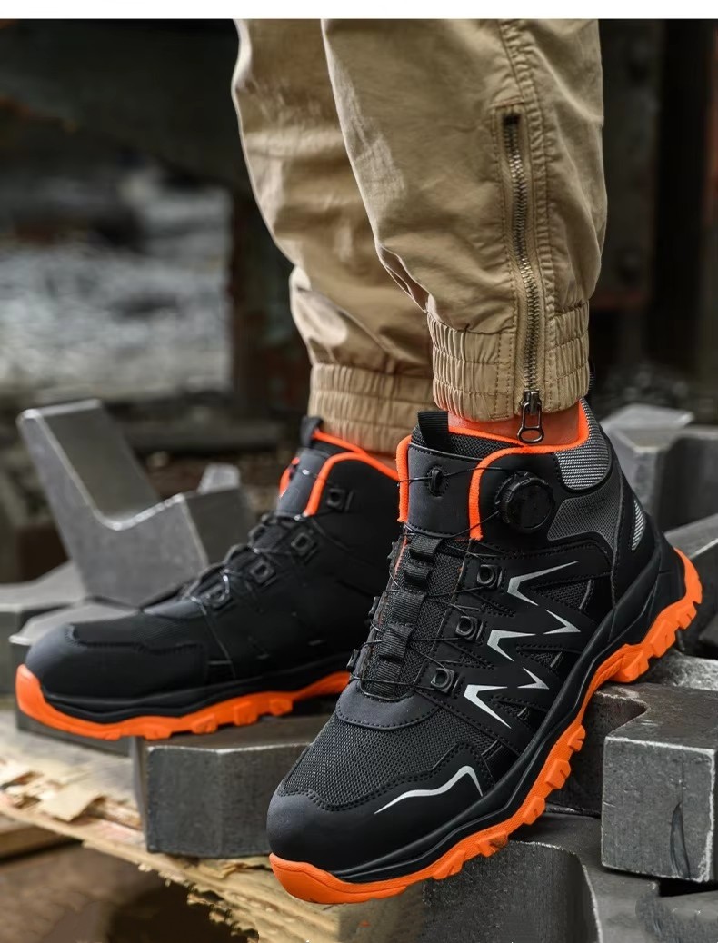Orange Microfiber Men's Safety Boots Steel Toe Kevlar Midsole Anti-smashing Work Boots