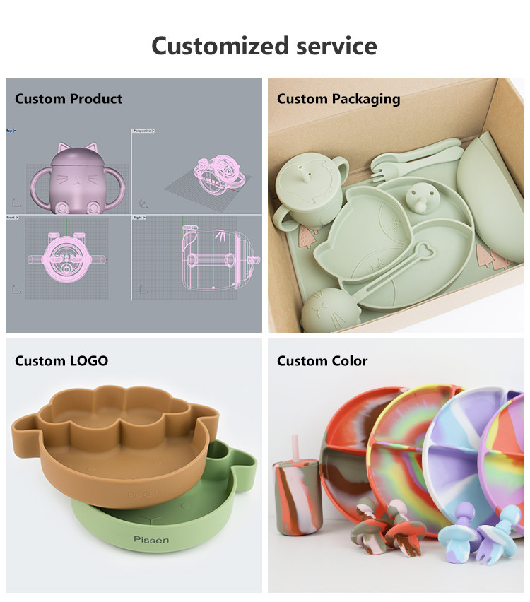 Wholesale Baby Geschirr Led Weaning Silicone Bib Spoon Bowl Spoon Bowl Plate Silicone Baby Feeding Tableware Set Product