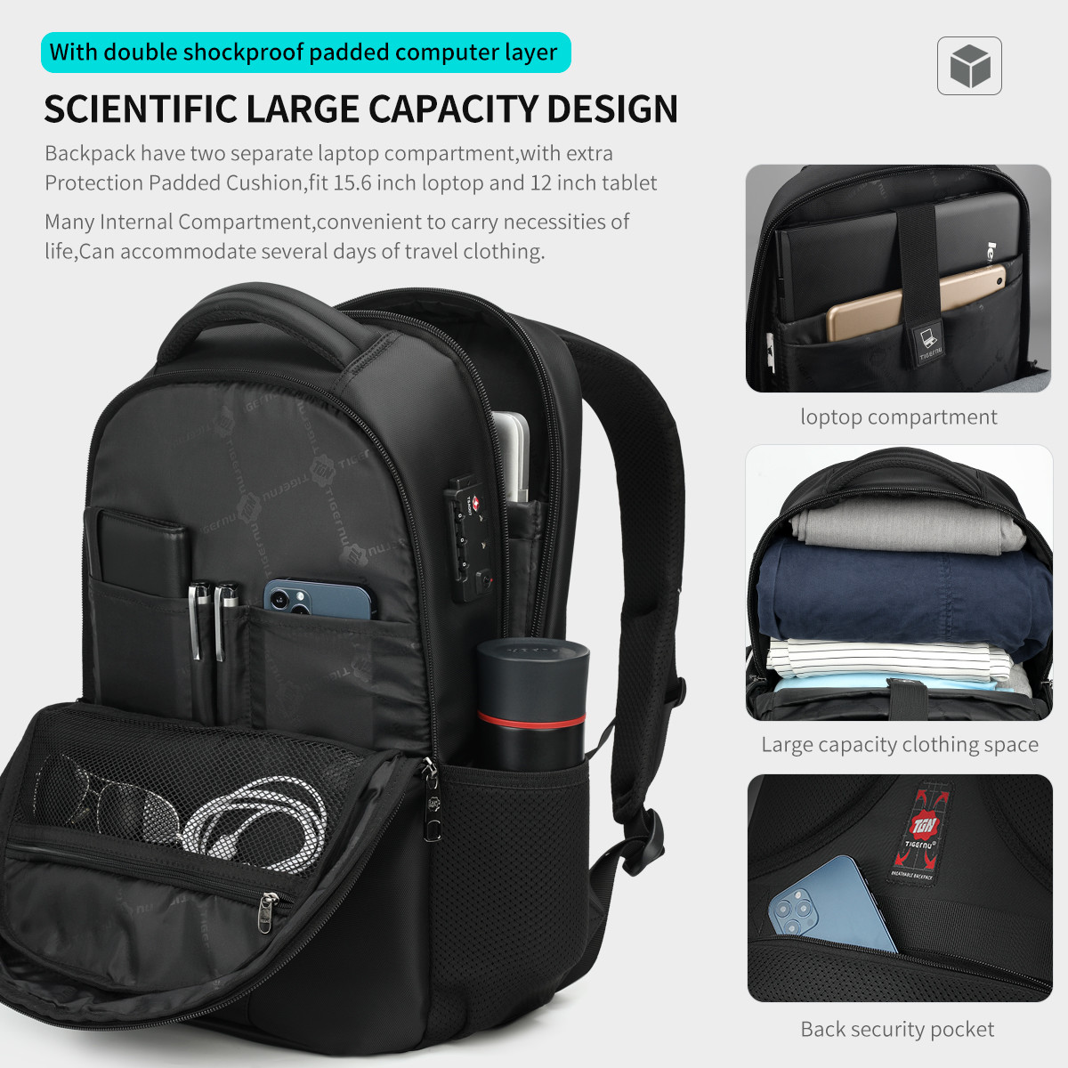 T-B3105 4A Expandable Men Outdoor Business Travel Backpacks Carry On With Usb Anti Theft