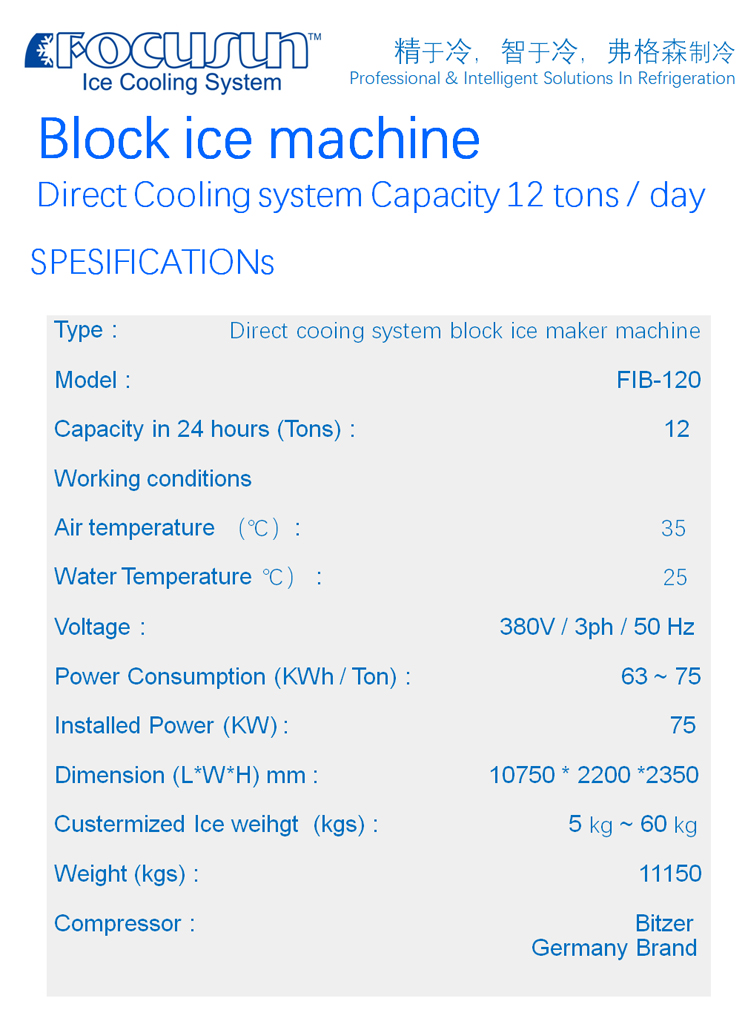 12 Tons Per Day Industrial Block Ice Making Machine for Large Scale Ice Production