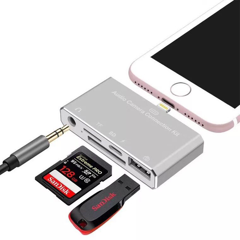 Lightning Adapter Card Reader Hub 5 in 1 Converter 8 Pin Lightning for iPhone 7 iPad Camera