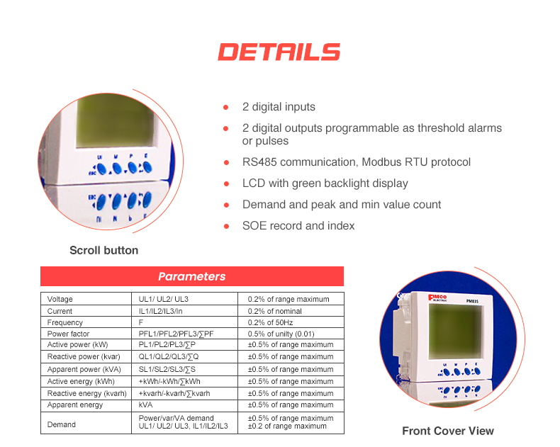 CE Certified PM835 96*96mm AC Electric Digital Power Meter for Measuring Energy Range