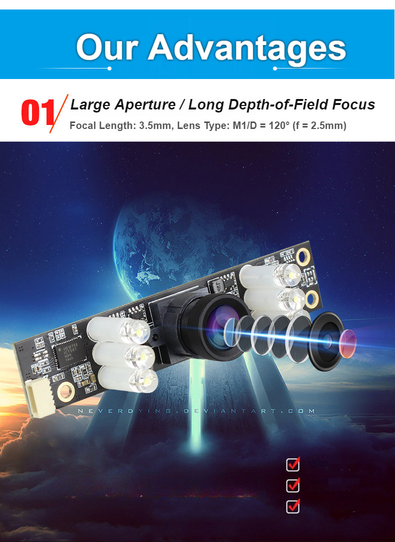 H185 USB Plug-and-Play 5-Megapixel Wide Dynamic Lens Module Effective pixel resolution: 2592*1944