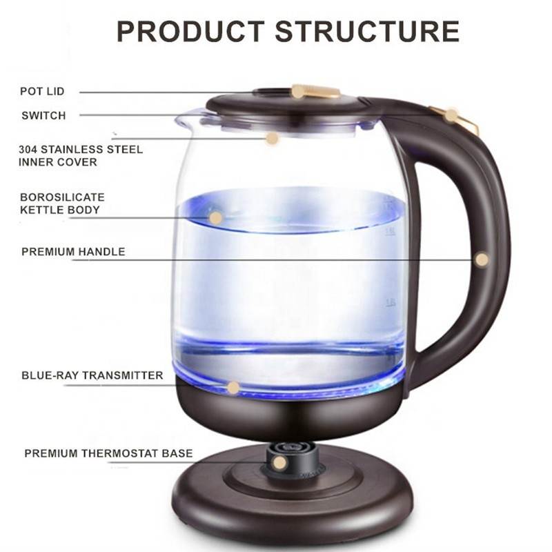 LED Light 1.8L Water Tea Kettle Clear Glass Electric Kettle 1800w BPA Free Plastic