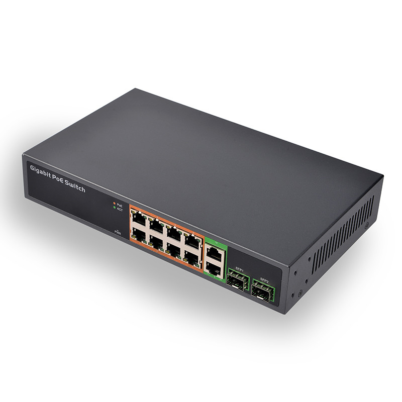 full metal case 8 ports Gigabit IEEE 802.3af/a standard 150W power backplane bandwidth 24 Gbps uplink port POE switch
