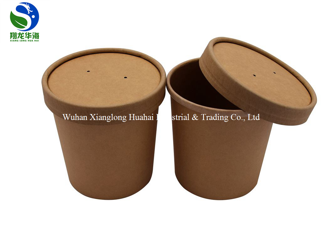 High-grade thickened disposable kraft paper bucket soup bowl snacks congee soup noodle takeaway package soup cup with ve