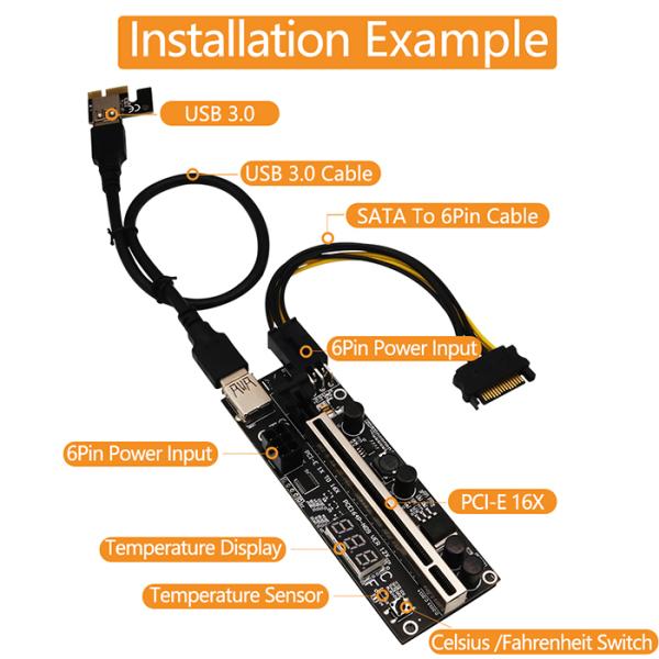 PCIE Riser 1x To 16x Graphic Extension With Temperature Sensor For Bitcoin