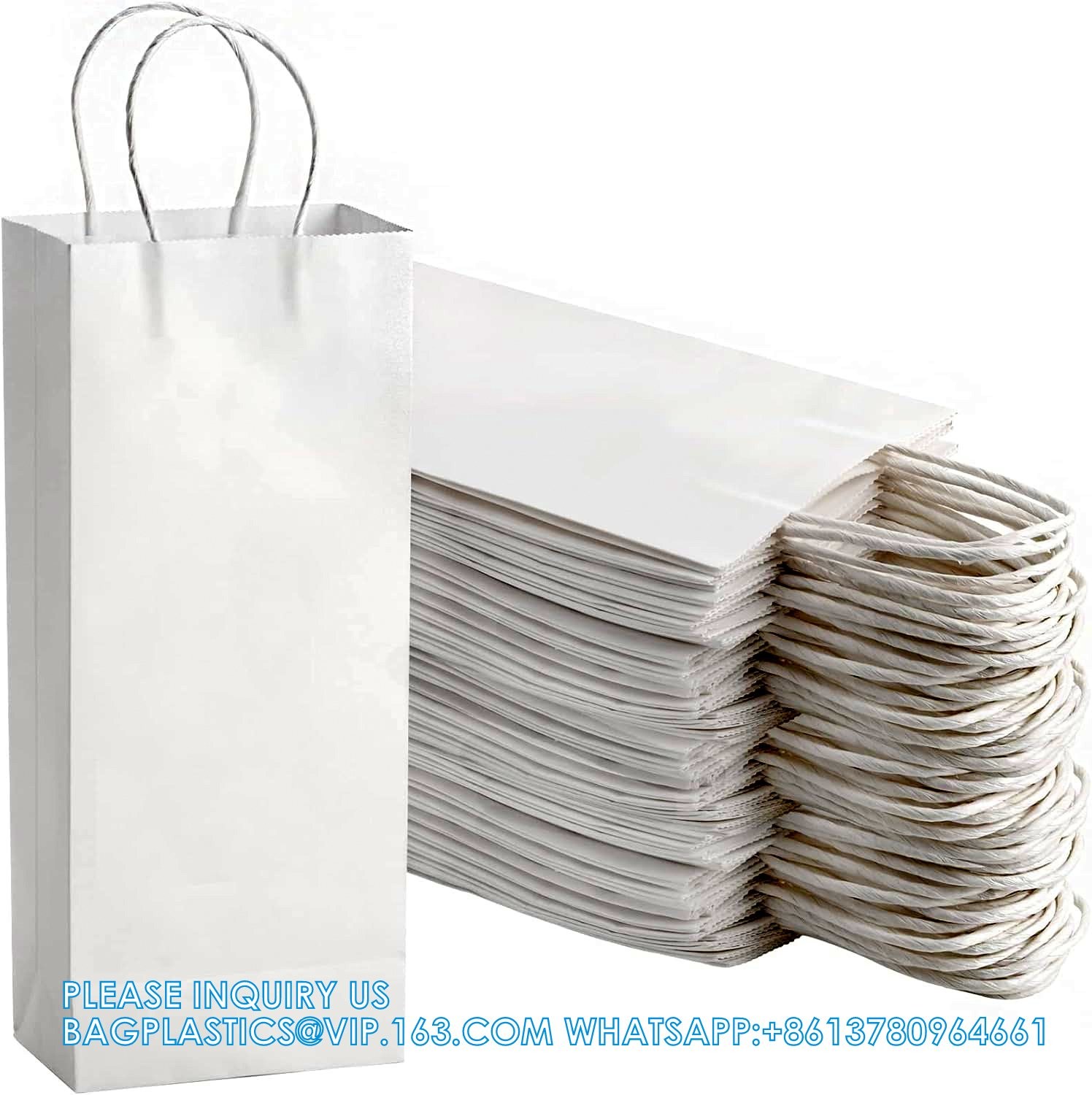 White Paper Wrapping Bags Wine Bags With Handles Bulk Paper Gift Bags Kraft Bags Retail Bags Party Bags