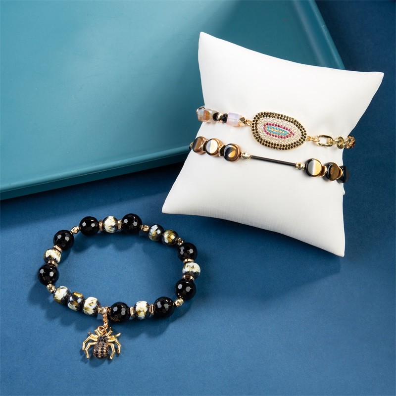 Multi Layer Halloween Holiday Stretchy Bracelet Set With Spider And Zircon Charm