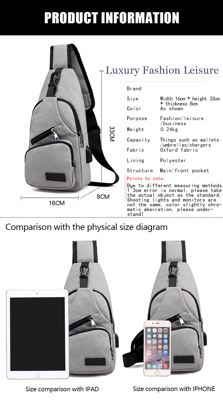 Men's Casual Outdoor Chest Bags Mountaineering Cycling Shoulder Bag Waterproof