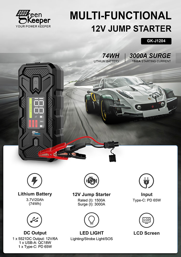 Green Keeper 3000A Fit Extreme Temperatures Car Battery Charger Jump Starter For Cars