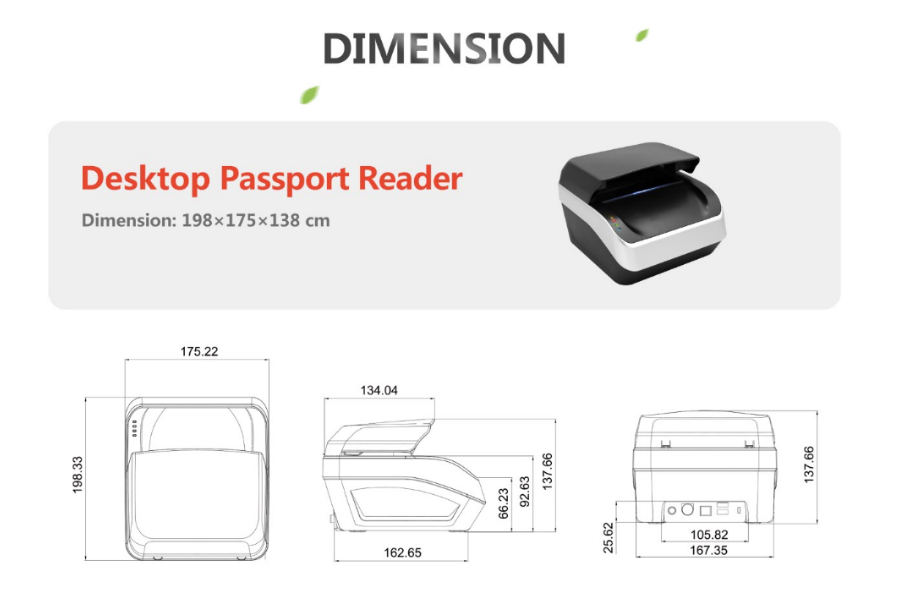 24 Bit Colour Depth Automatic OCR MRZ ID Card Data Capture Reader with 3 Illuminations