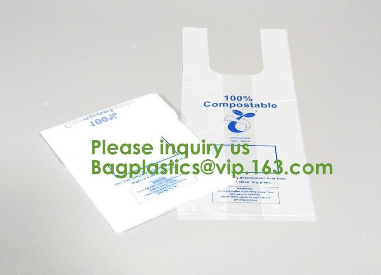 100% Biodegradable Compostable Plastic T-Shirt Vest Bag For Shopping,Home,Decoration,Wedding,Supermarket,Restaurant,Bake