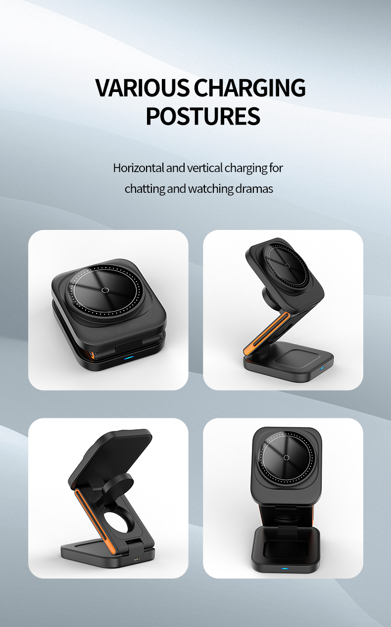 Three-In-One Magnetic Mobile Phone Wireless Charger 3 In 1 Folding Wireless Charger