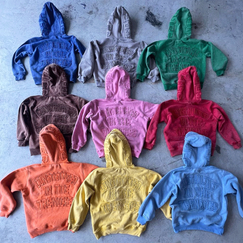 Oversized French Terry Hoodie Applique Embroidered Patch Sweatshirt Elastic Waistband