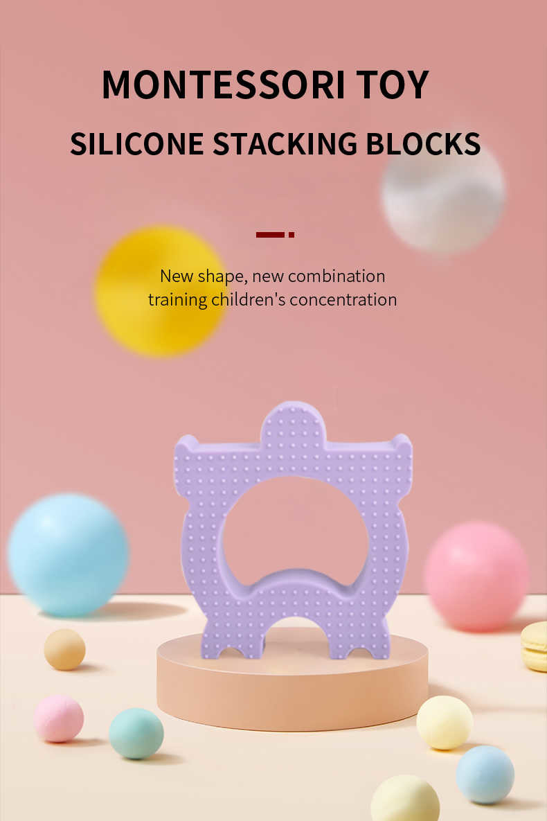 CPC 10pcs Silicone Building Blocks Childrens Silicone Toys Morandi Blue