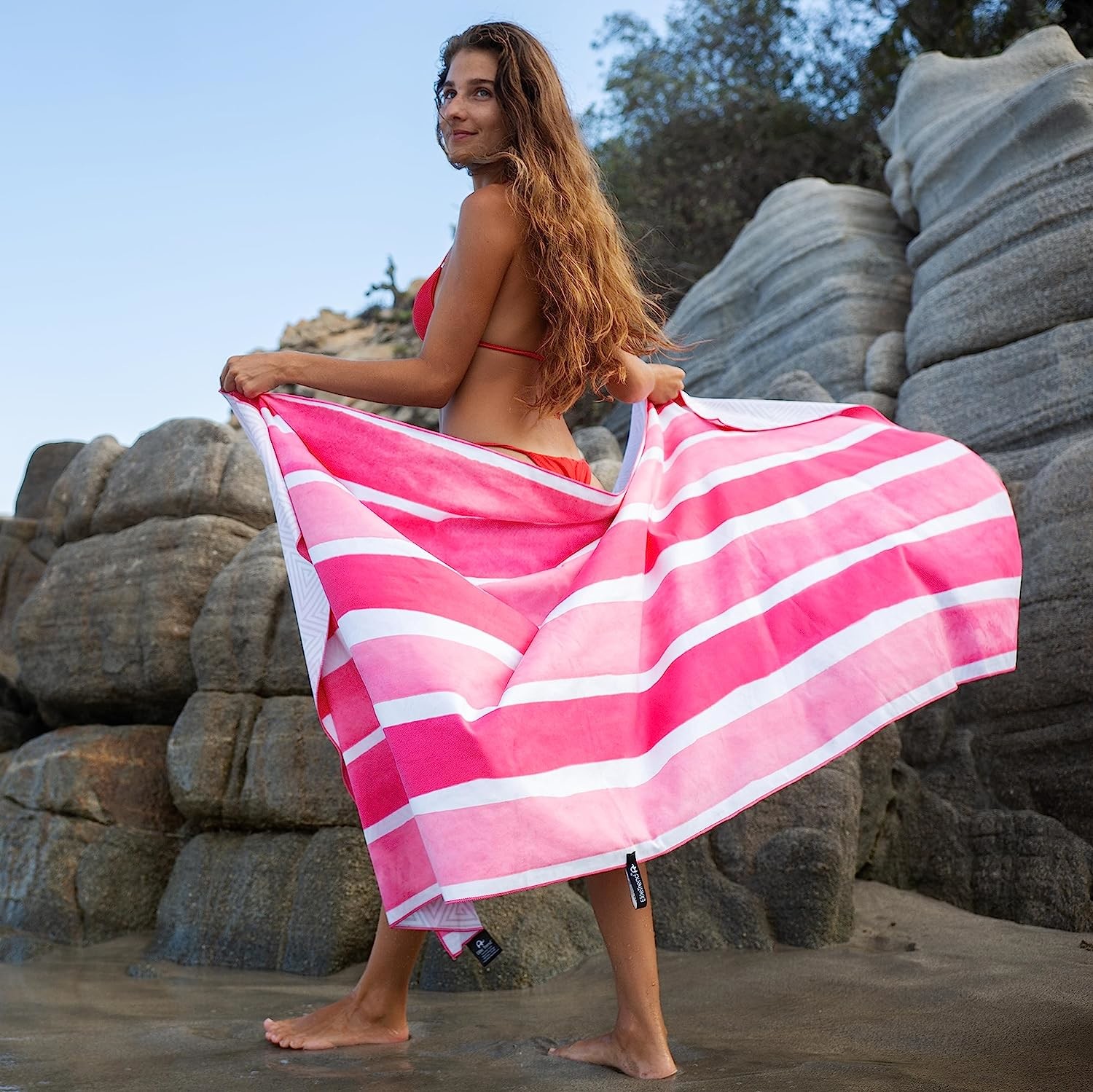 Summer Quick Dry Anti Sand Microfiber Striped Beach Towel With Bag