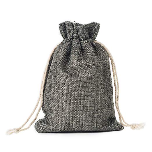 Lightweight Clear Jute Mesh Drawstring Bags Burlap Natural Fibers Grey Color